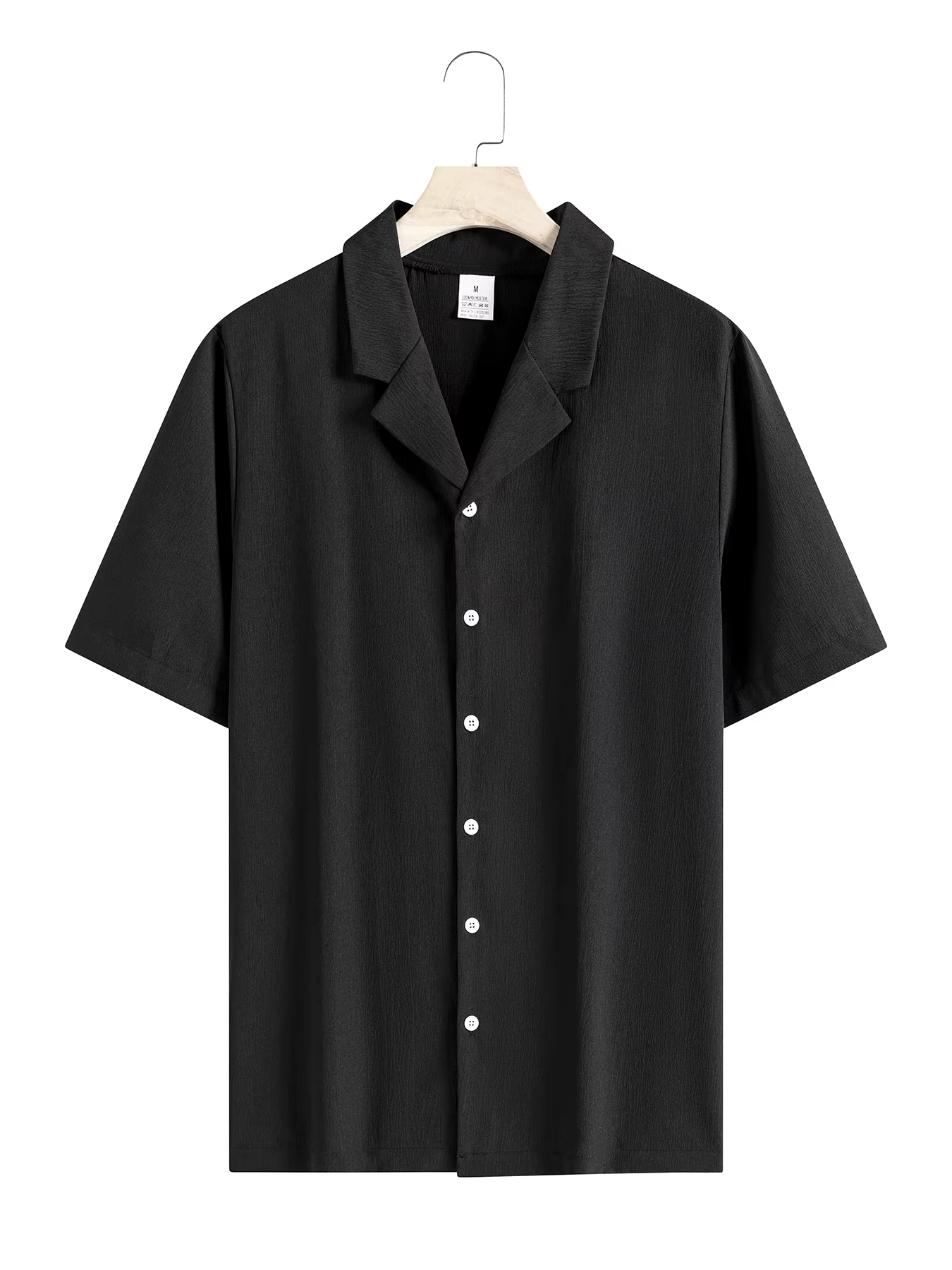 Chemise d'été pour homme à col cubain - Haut décontracté à manches courtes noir uni coupe classique pour la plage et les soirées, confortable