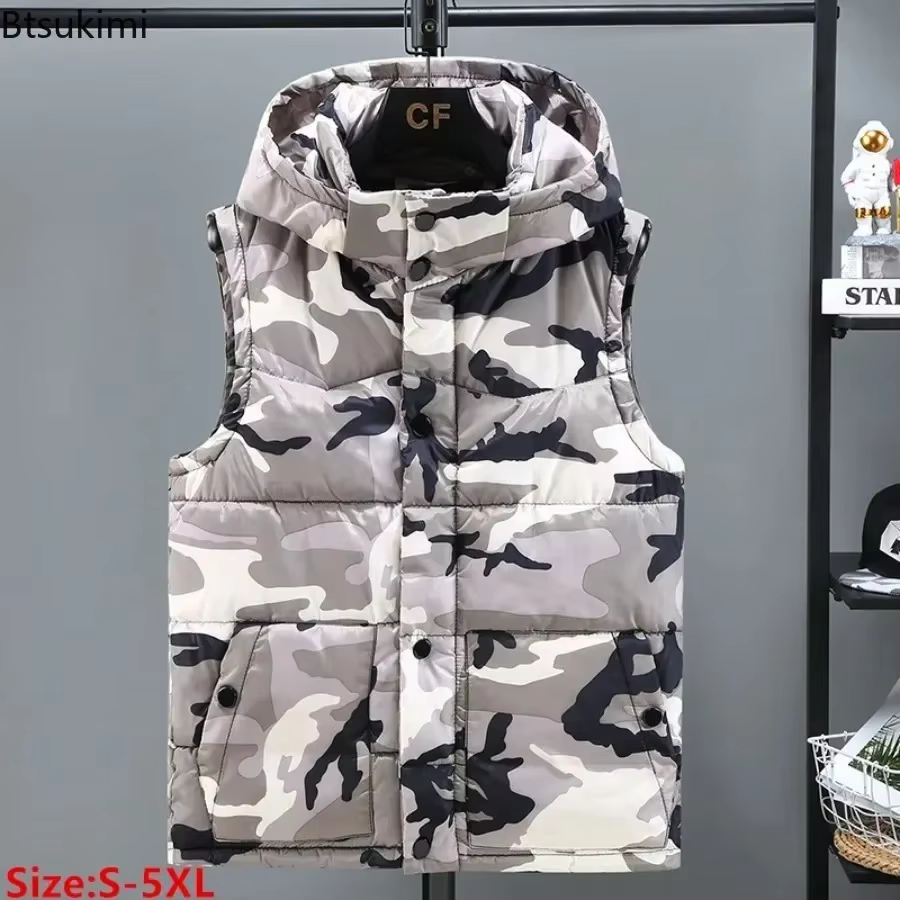Gilet de Camouflage pour hommes, haut épais, rembourré en coton, imperméable, chaud, sans manches, à capuche, décontracté, hiver, 2026