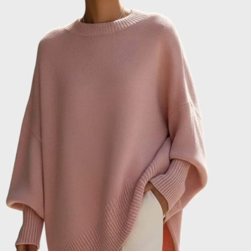 Pull en tricot beige surdimensionné pour femme, manches chauve-souris, ourlet asymétrique, coupe décontractée ample, pour un usage quotidien