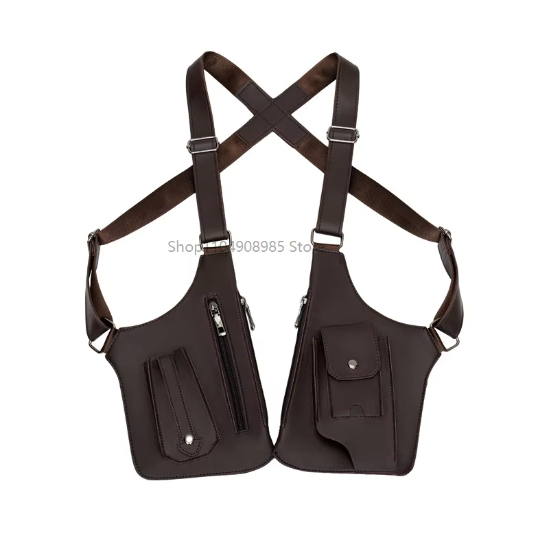 Sac de poitrine tactique pour homme en cuir PU de haute qualité, pochette pour téléphone, design vintage, sacoche sous le bras, accessoire de cosplay