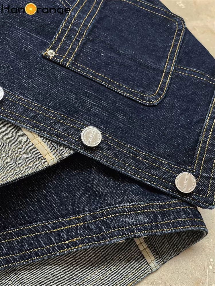 HanOrange 2026 – Nouvelle Collection Printemps : Gilet en Jean Femme Style Cowgirl, Sans Col, Court, Sans Manches, Vêtement Vintage Féminin