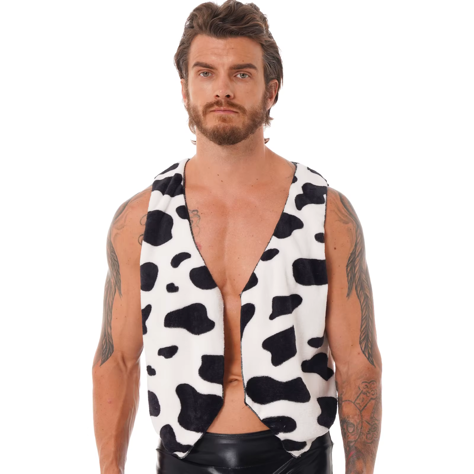 Costume de Cosplay Cowboys occidentaux pour hommes, gilet épais en flanelle imprimé vache, vêtements de jeu de rôle pour fête de Festival de carnaval d'halloween