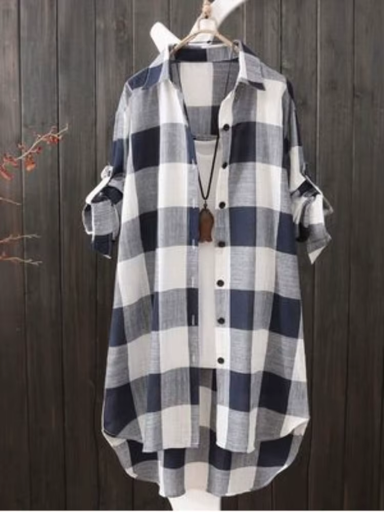 Chemise en coton à carreaux pour femmes