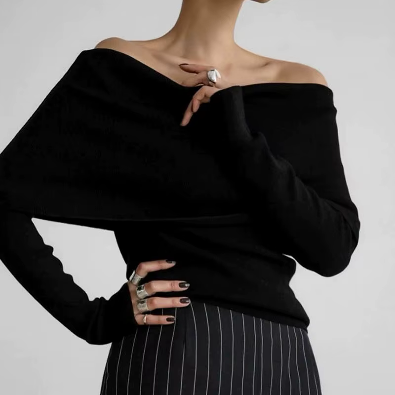 Pull en tricot élégant à col bateau pour femme