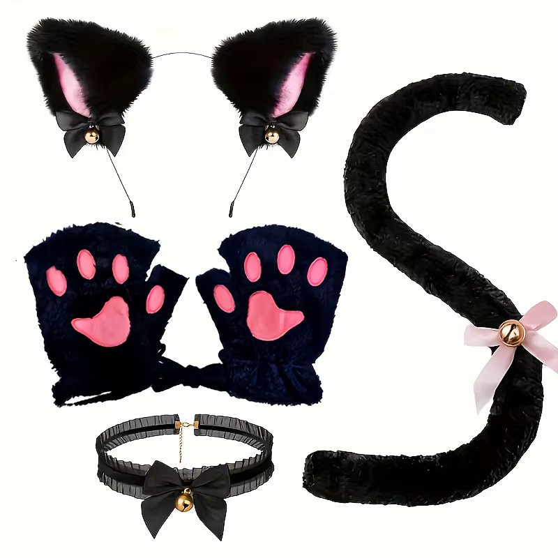 5 ensembles de tenues pour chat mignon : comprenant bandeau, gants, col et queue, tenue pour chat noir et blanc. Très adapté aux animaux