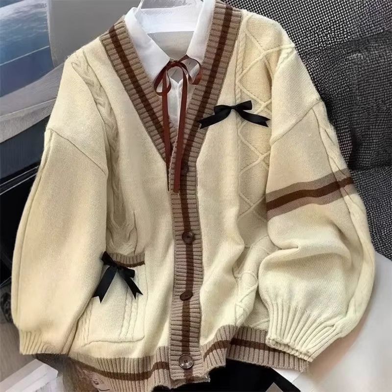 Cardigan décontracté avec nœud doux pour femme
