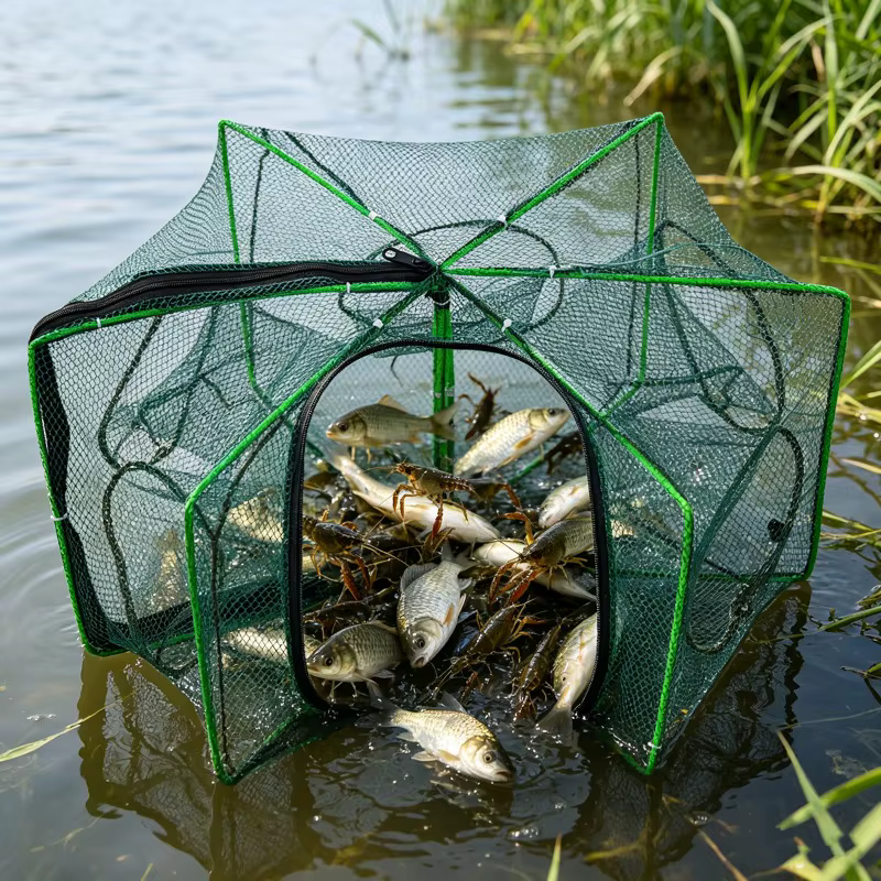 Filet de pêche pliable en maille hexagonale ou octogonale à 6/8 trous, filet de pêche à la main, filet de lancer, piège à écrevisses et crevettes, cage en maille pour aquarium
