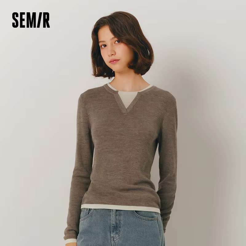 Semir tricoté pull femmes laine contenant col rond coupe ajustée tempérament 2025 hiver NewColorblock