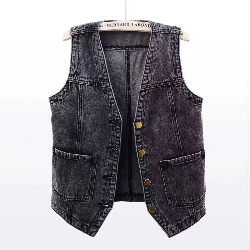 Printemps été coréen court Denim gilet femmes Vintage noir sans manches veste jean décontracté gilets femme