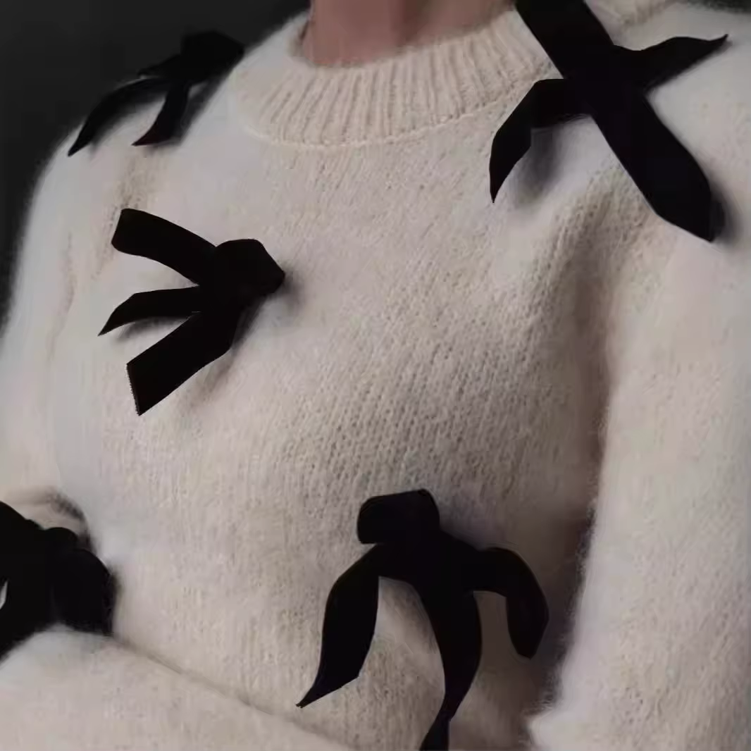 Pull à manches longues avec nœud pour femme