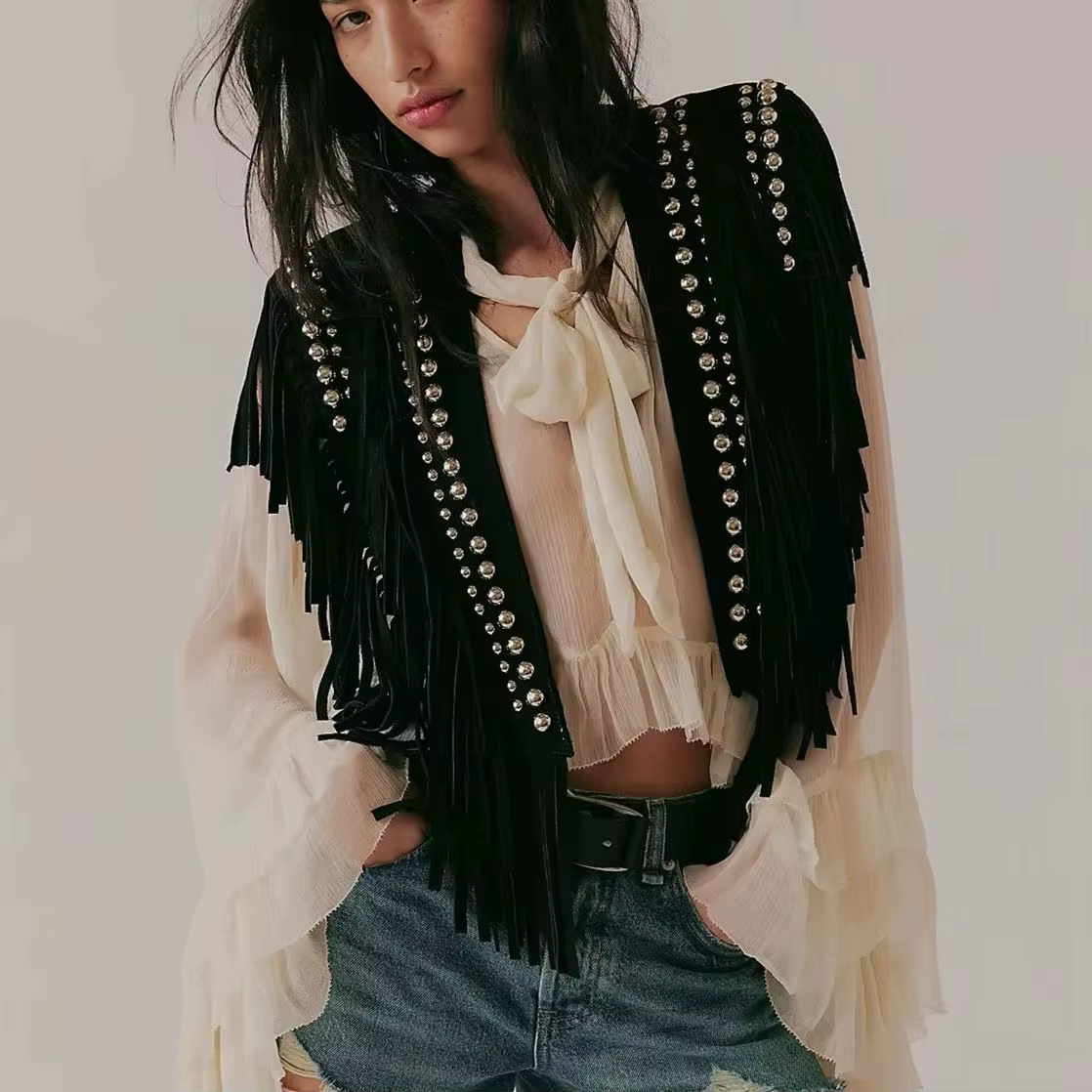 Gilet à franges pour femme