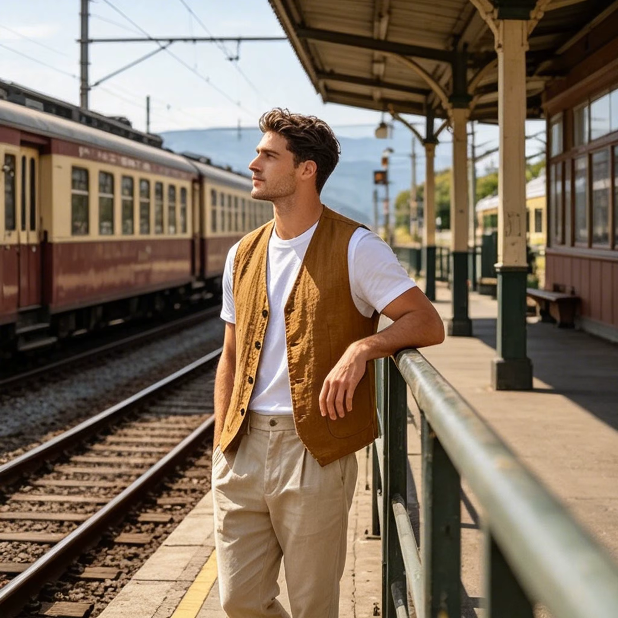 Gilet décontracté en lin pour hommes, col en v, sans manches, léger, respirant, couleur unie, à boutons, pour les vacances quotidiennes
