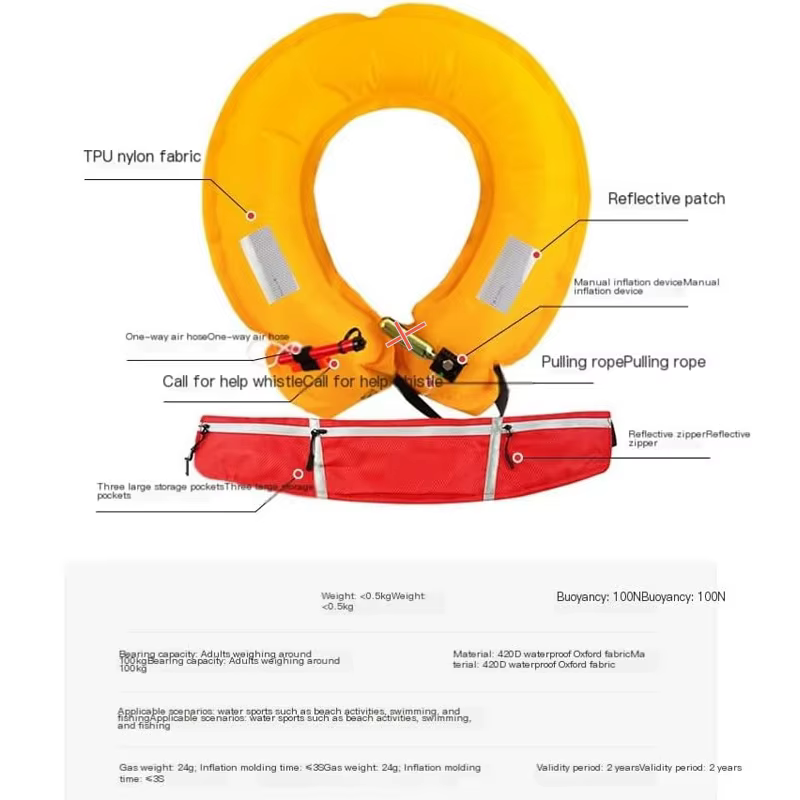 Gilet de pêche gonflable automatique pour adultes, gilet de sauvetage à la taille portable, ceinture de sauvetage, gilet de flottabilité manuel VFI de mer pour la navigation de plaisance