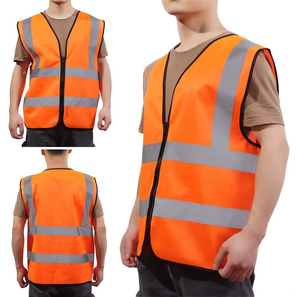 Gilet de sécurité haute visibilité durable avec bandes réfléchissantes avant et fermeture éclair – Tenue de travail pour agents de sécurité et entrepôts