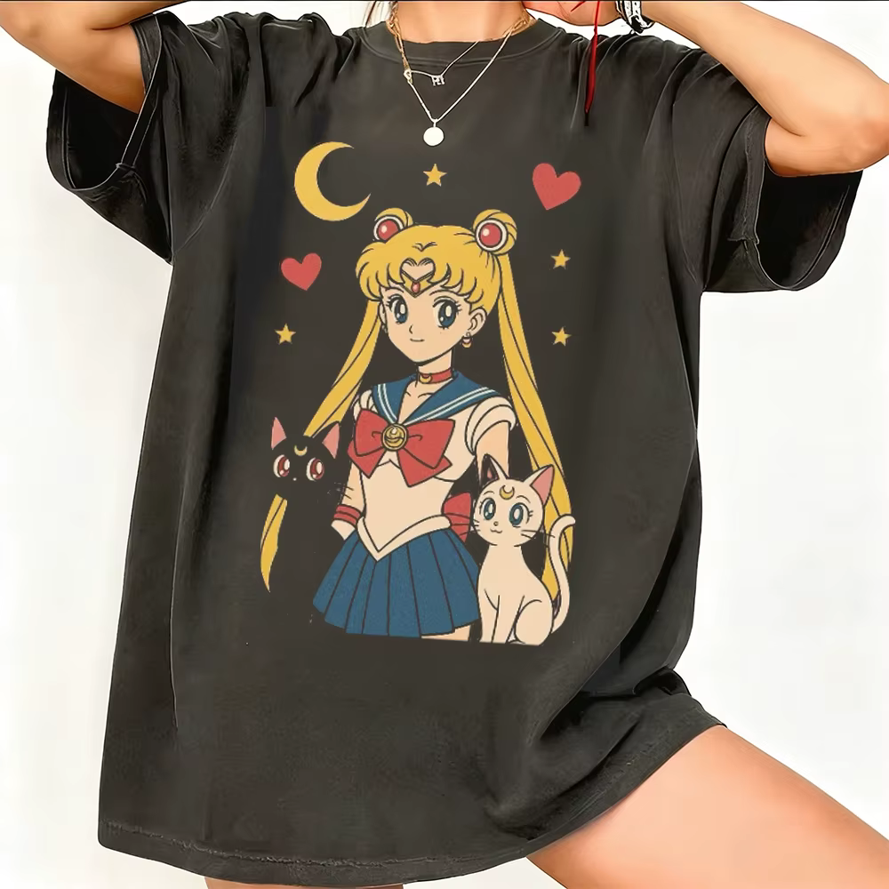 T-shirt graphique rétro Sailor Moon années 90, style anime, en coton, pour homme et femme, streetwear décontracté, tendance, manches courtes, couple, hip hop