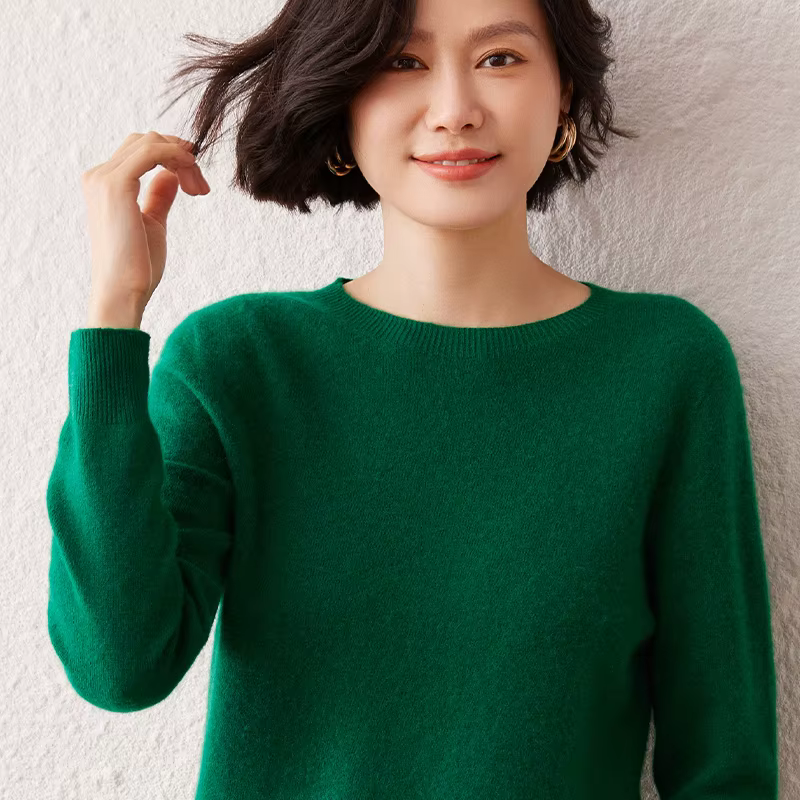 Pull en cachemire à manches longues et col rond pour femme