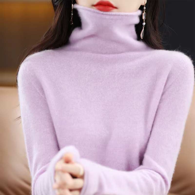 Pull à col roulé en laine mérinos pour femme