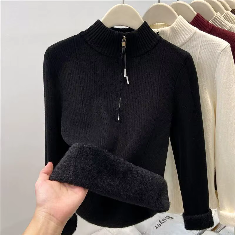 Pull demi-col roulé à fermeture éclair avec doublure polaire