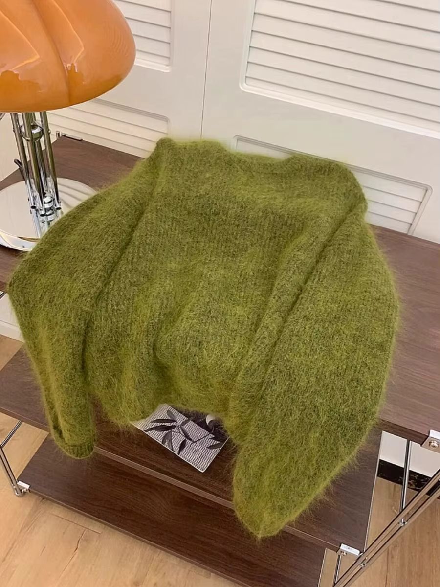 Pull tricoté à manches longues et col rond pour femme