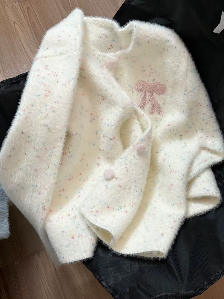Cardigan à pois avec nœud doux pour femme