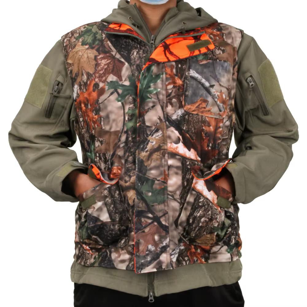 Blouson de chasse en fibre orange pour homme, gilet d'extérieur, manteau de champ respirant, nombreuses poches, camsalomon