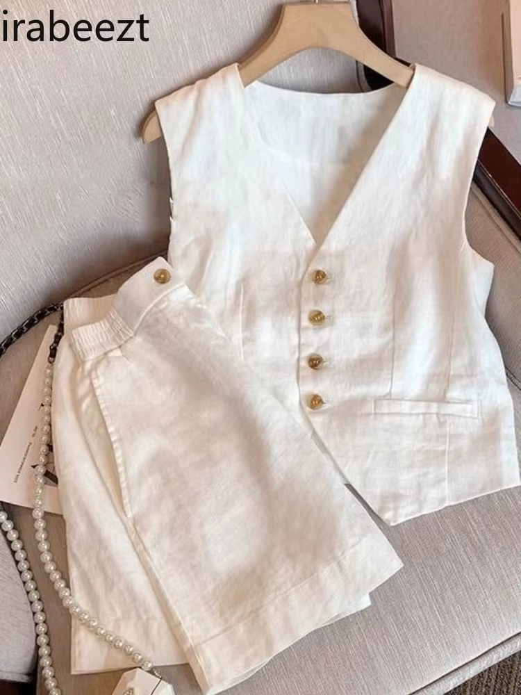 Gilet sans manches en lin français pour femmes