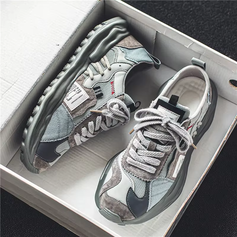 Baskets à plateforme en maille respirante pour hommes, chaussures de sport canisées, confortables, baskets à lacets, été, nouveau