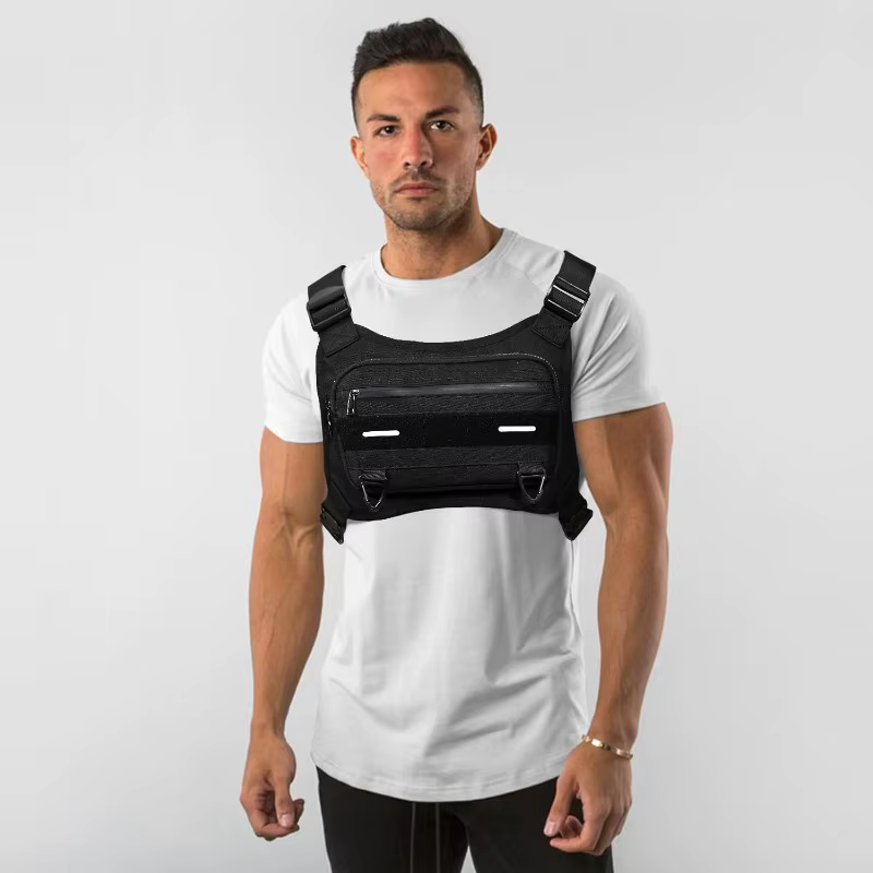 Sac de gilet tactique multifonctionnel, sac de poitrine de course réglable, sac de voyage à la mode pour hommes, gilet de vélo respirant, sac de sport