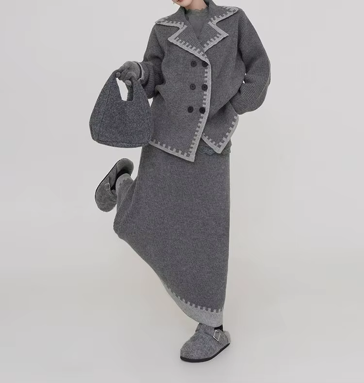 Ensemble pull épais gris pour femmes