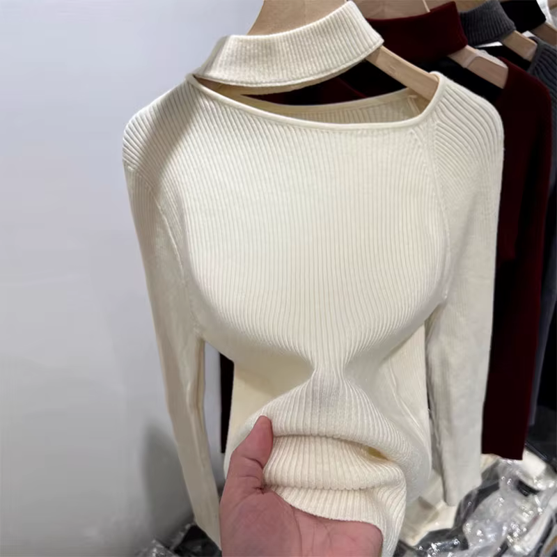 Automne Style coréen pull femmes hauts pullover épaules dénudées à manches longues tricoté chandails