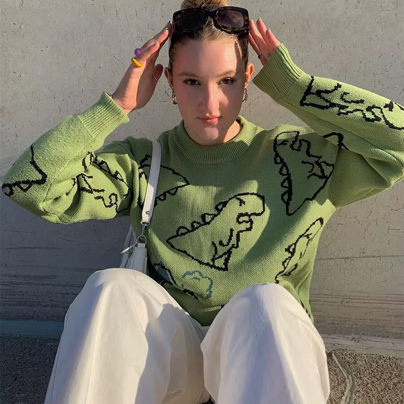 Pull Surdimensionné à Manches sulfet Col Rond pour Femme