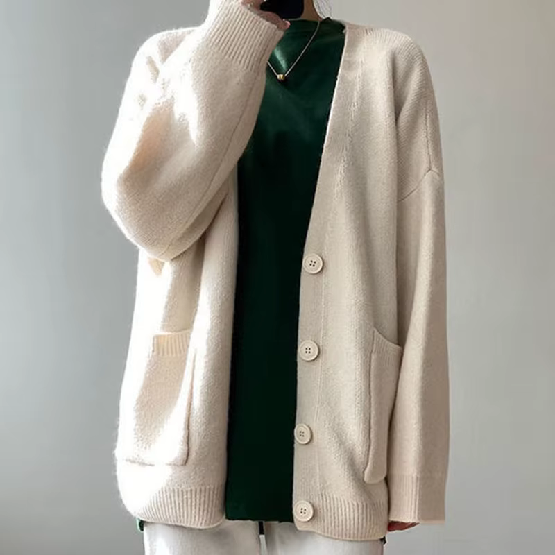 Cardigan chic jaune à simple boutonnage pour femme