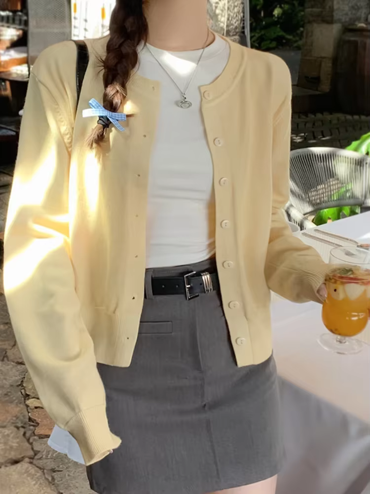Cardigan en coton polyester pour femme, taille unique, bleu ciel, jaune, rouge, vert, ajustement parfait, confortable et élégant pour le bureau et les événements sociaux