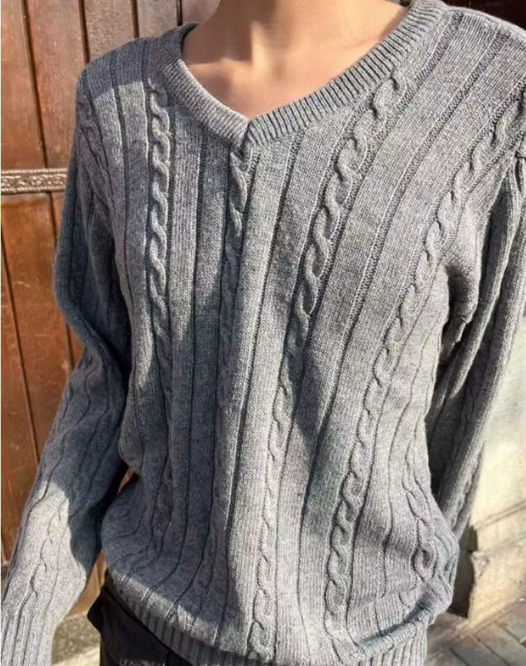 Pull en tricot Brandy Mandy col V pour femme, bleu marine, acrylique-coton, pour les occasions spéciales et le quotidien