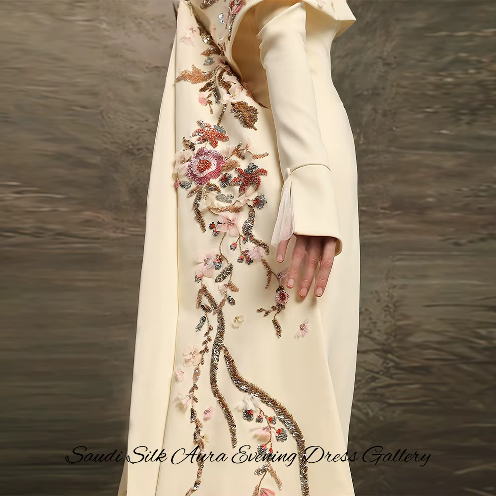 Robe de soirée sirène élégante à col bateau et manches longues en jersey, avec appliques personnalisées, pour soirée de remise de diplôme - Vestido De Festa