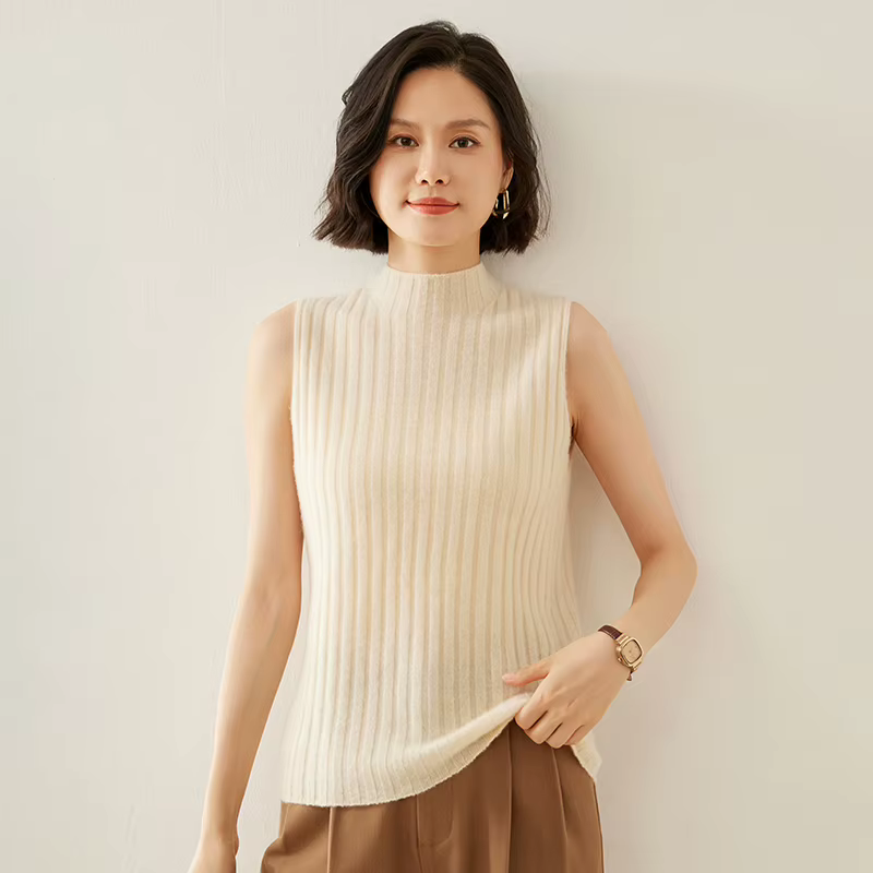 Pull tricoté sans manches en cachemire pour femme