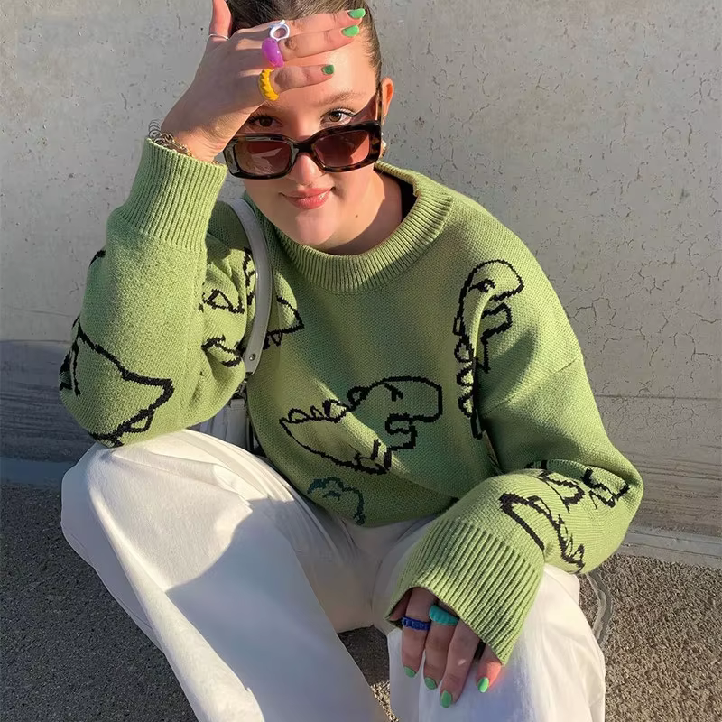 Pull Surdimensionné à Manches sulfet Col Rond pour Femme