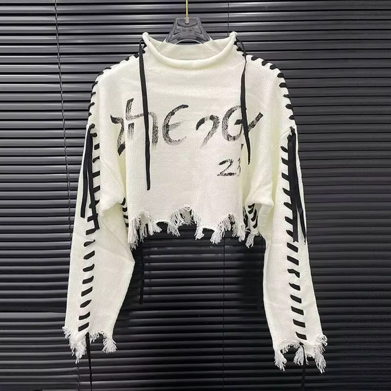 KUCLUT 2025 automne nouveau Design de mode lettre cravate tricoté pull haut pour femmes décontracté taille haute pulls femme 1A570
