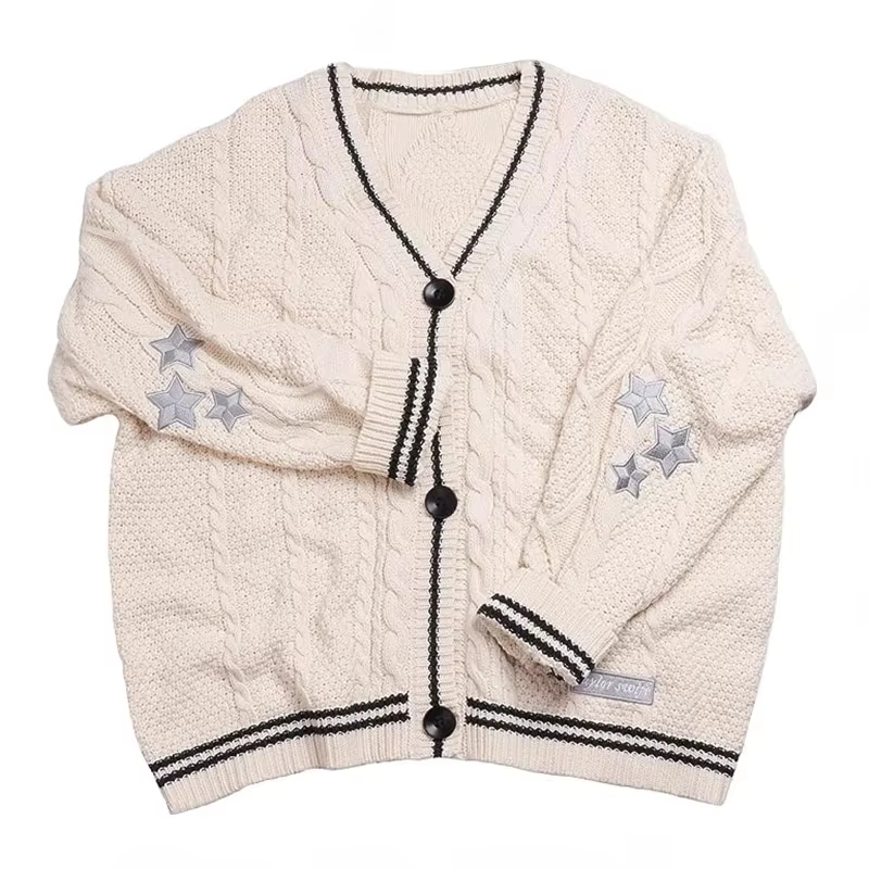 Cardigan d'amant avec broderie d'étoiles coeur rose confortable tricot doux TS