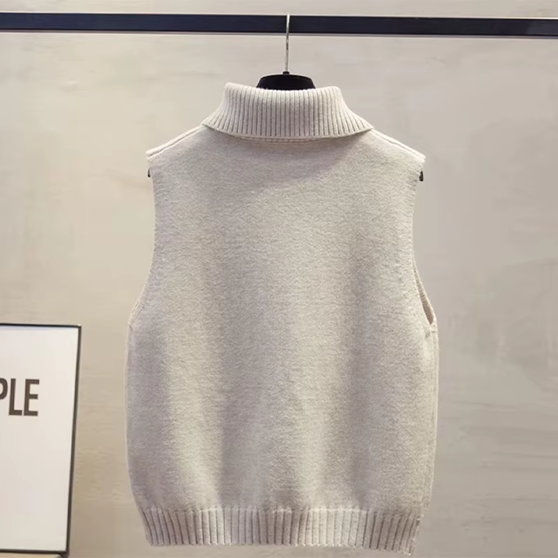 Nouveau gilet en tricot coréen uni à col rabattu sans manches
