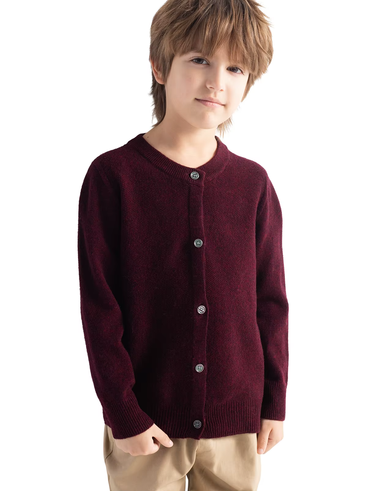 Cardigan 100% laine mérinos pour garçons et filles, automne-hiver, col rond, manches longues, pull sans couture, haut pour enfants, manteau en laine