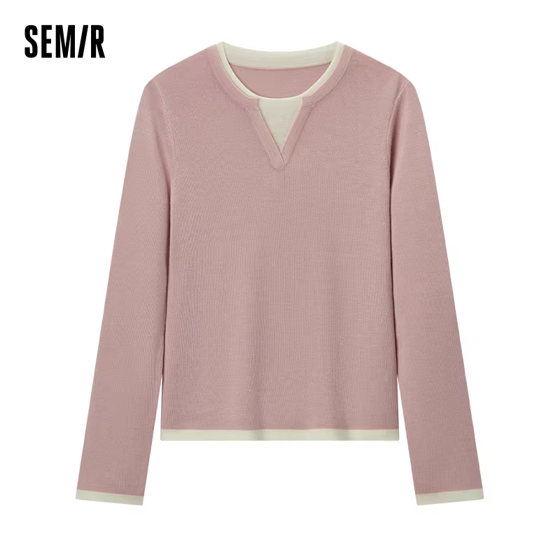 Semir tricoté pull femmes laine contenant col rond coupe ajustée tempérament 2025 hiver NewColorblock