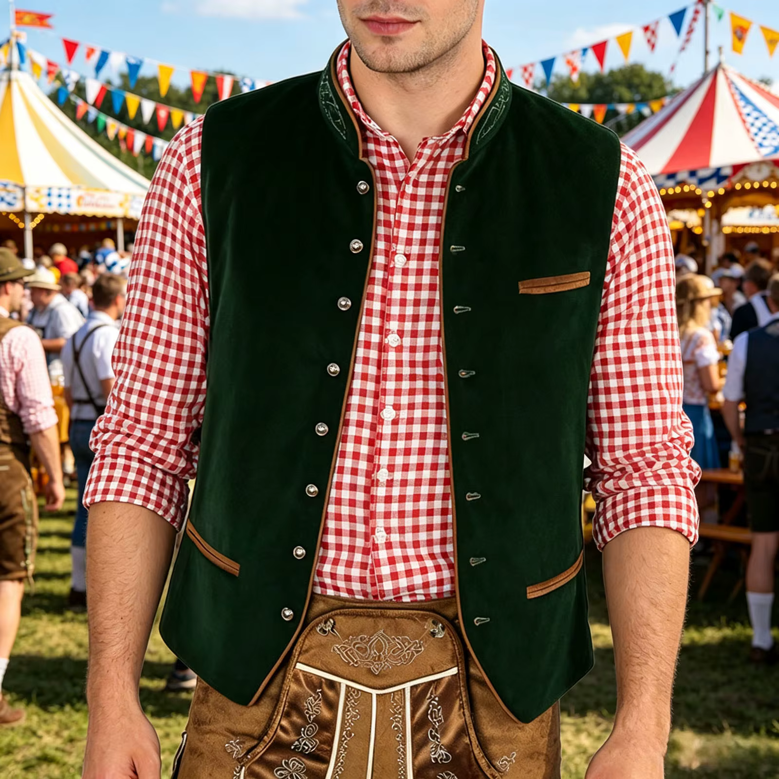 Gilet de costume en velours médiéval pour hommes, veste classique à simple boutonnage pour Halloween, pour banquet, gilet d'Oktoberfest pour hommes