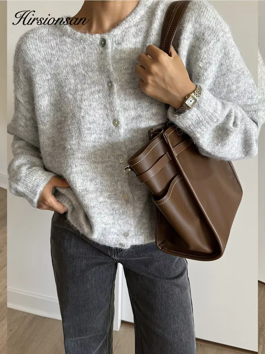 Hirsionsan élégant à manches longues pull femmes 2024 nouveau simple boutonnage femme Cardigan décontracté doux cachemire tricoté vêtements d'extérieur