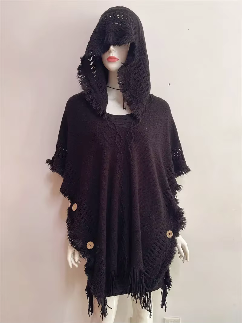Cape Poncho à capuche en Crochet