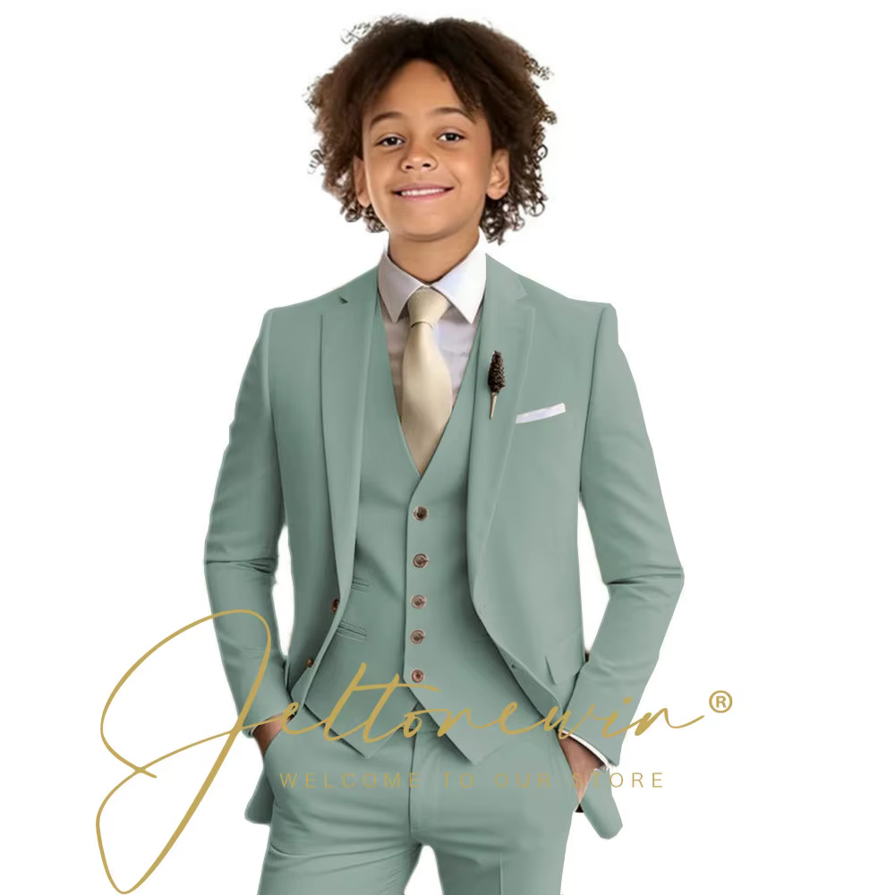 Costume formel Beige pour garçon, ensemble 3 pièces pour mariage, bal, dîner, uniforme pour enfants, Tuxedos personnalisé, Blazer, gilet, pantalon