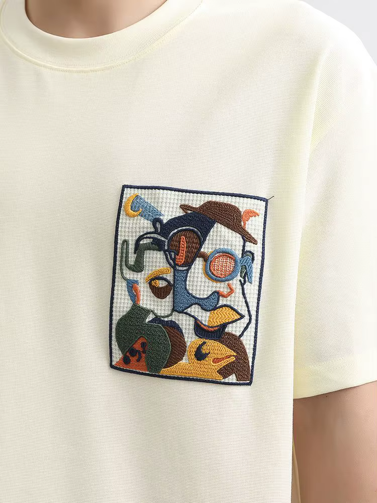T-shirt col rond pour hommes, ample, brodé, chemises, Streetwear, vêtements esthétiques, Vintage, fête, vente en gros, bon marché