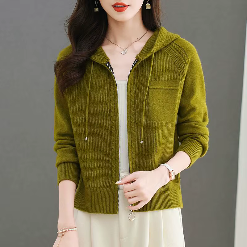 Cardigan tricoté à capuche rouge Rose pour femmes