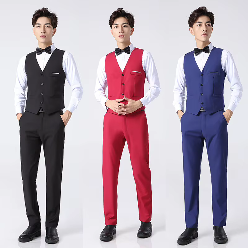 Gilet de costume pour hommes, coupe cintrée, vêtements de travail pour garçons d'honneur, affaires décontractées, Style coréen, uniforme de groupe de chœur en Fiber de Polyester, printemps-automne