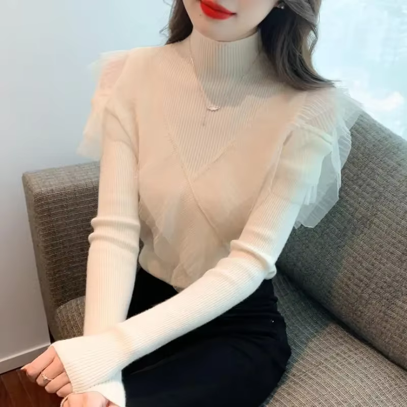 Pulls pour femmes rose Coquette coupe ajustée épissage maille